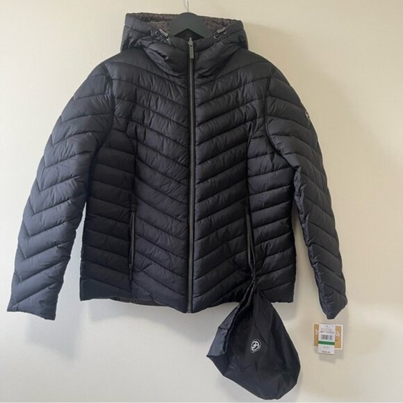 NWT Michael Kors Chevron Logo Print Quilted Nylon Reversible Jacket Size L - Picture 4 of 16
